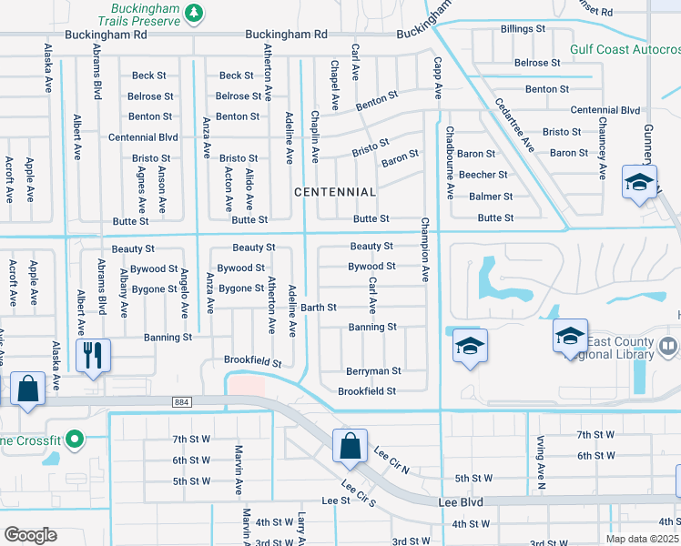 map of restaurants, bars, coffee shops, grocery stores, and more near 5011 Bywood Street in Lehigh Acres