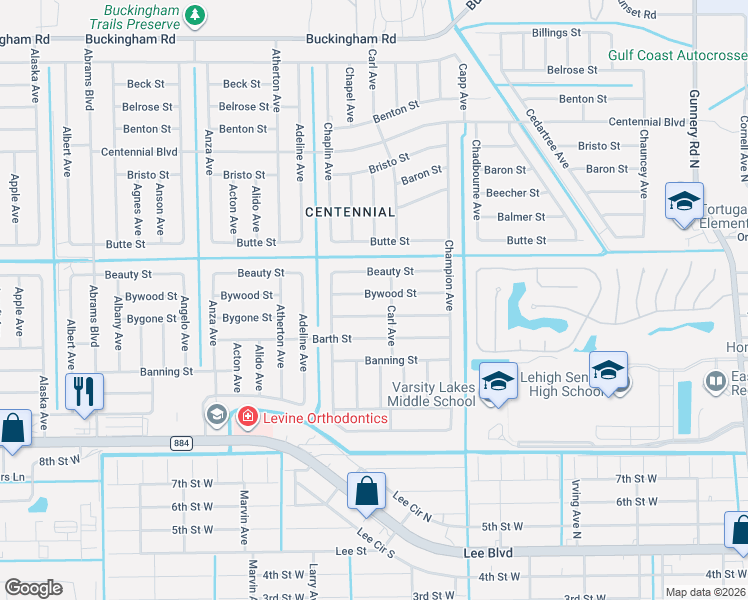 map of restaurants, bars, coffee shops, grocery stores, and more near 5001 Bywood Street in Lehigh Acres