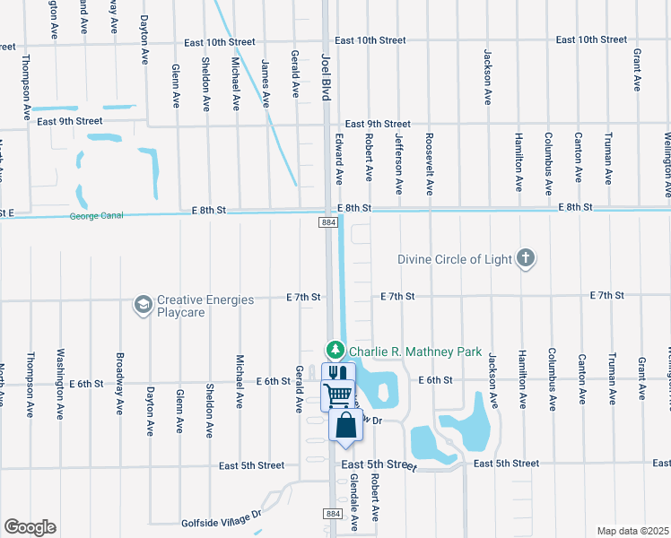 map of restaurants, bars, coffee shops, grocery stores, and more near 2402 Bay Plaza in Lehigh Acres