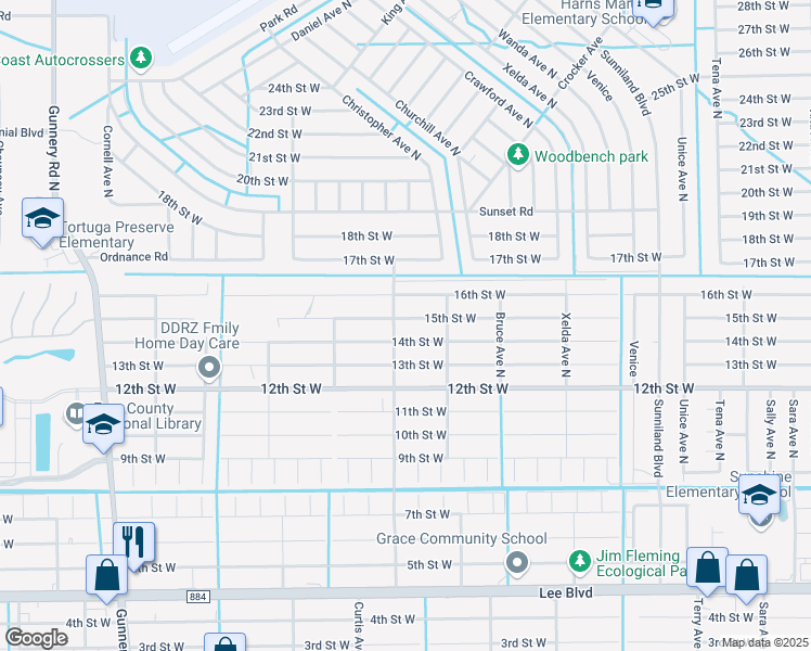 map of restaurants, bars, coffee shops, grocery stores, and more near 3913 15th St W in Lehigh Acres