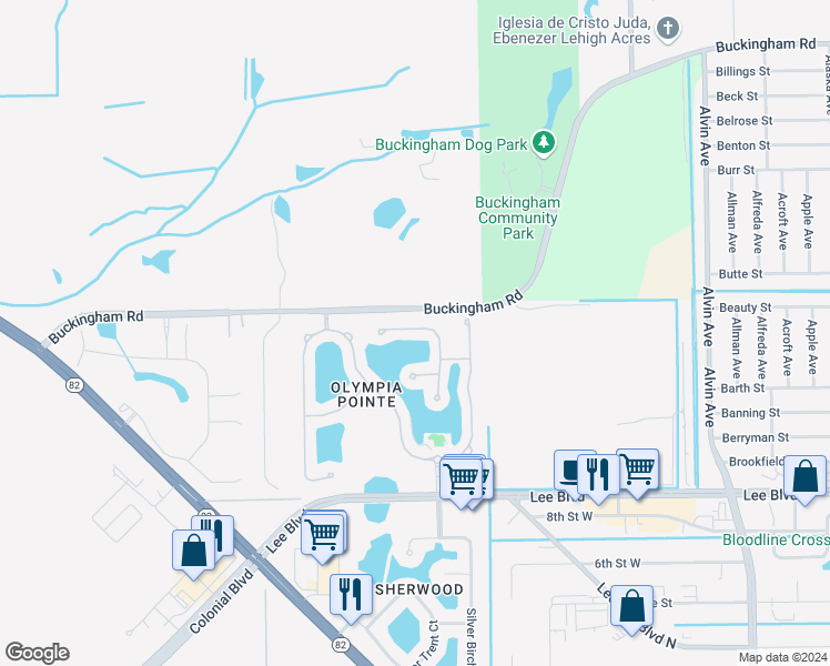 map of restaurants, bars, coffee shops, grocery stores, and more near 11674 Eros Road in Lehigh Acres