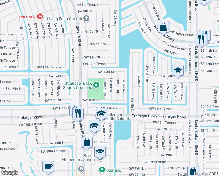 map of restaurants, bars, coffee shops, grocery stores, and more near 1400 Southwest 6th Avenue in Cape Coral