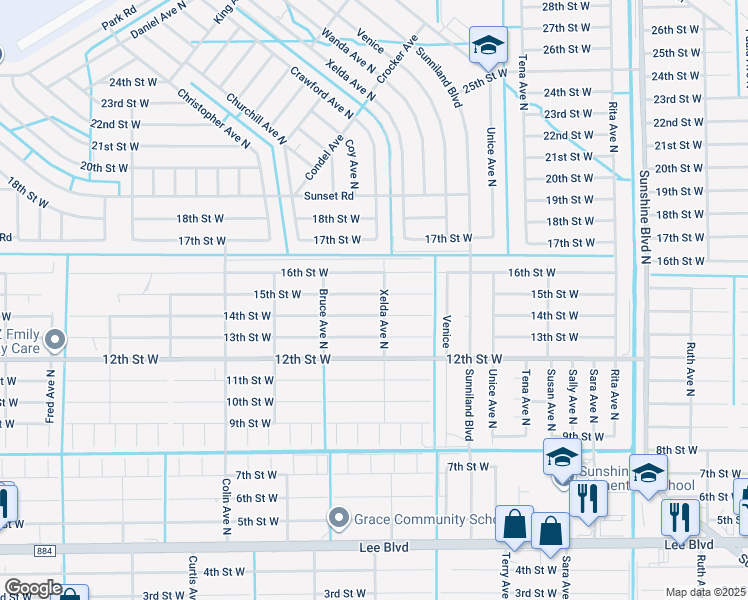 map of restaurants, bars, coffee shops, grocery stores, and more near 3719 15th Street West in Lehigh Acres