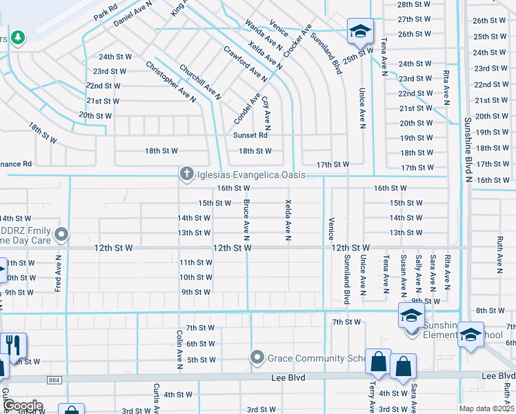 map of restaurants, bars, coffee shops, grocery stores, and more near 3731 15th Street West in Lehigh Acres