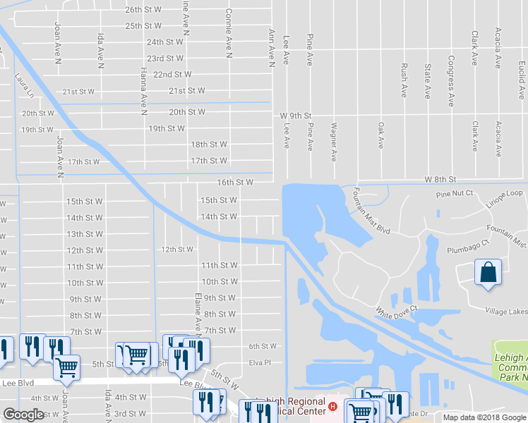 map of restaurants, bars, coffee shops, grocery stores, and more near 2502 14th Street West in Lehigh Acres