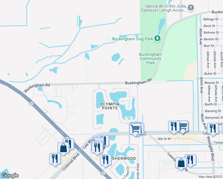 map of restaurants, bars, coffee shops, grocery stores, and more near 11560 Eros Road in Lehigh Acres