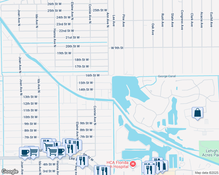 map of restaurants, bars, coffee shops, grocery stores, and more near 2502 14th Street West in Lehigh Acres