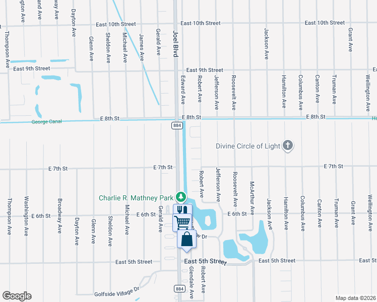 map of restaurants, bars, coffee shops, grocery stores, and more near 2402 Bay Plaza in Lehigh Acres
