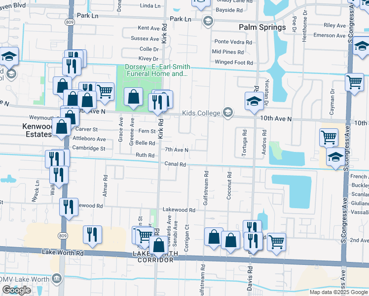 map of restaurants, bars, coffee shops, grocery stores, and more near 3865 7th Avenue North in Lake Worth