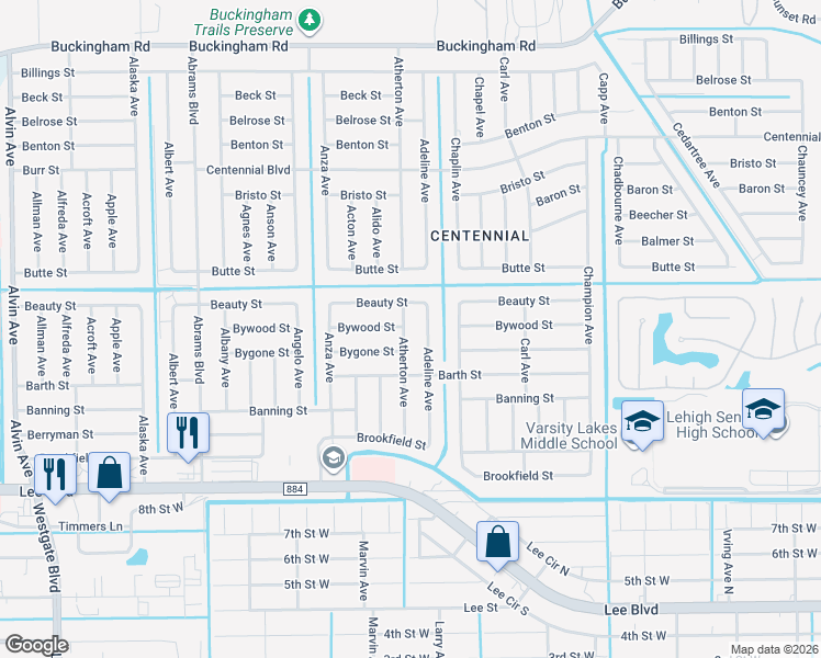 map of restaurants, bars, coffee shops, grocery stores, and more near 912 Atherton Avenue in Lehigh Acres