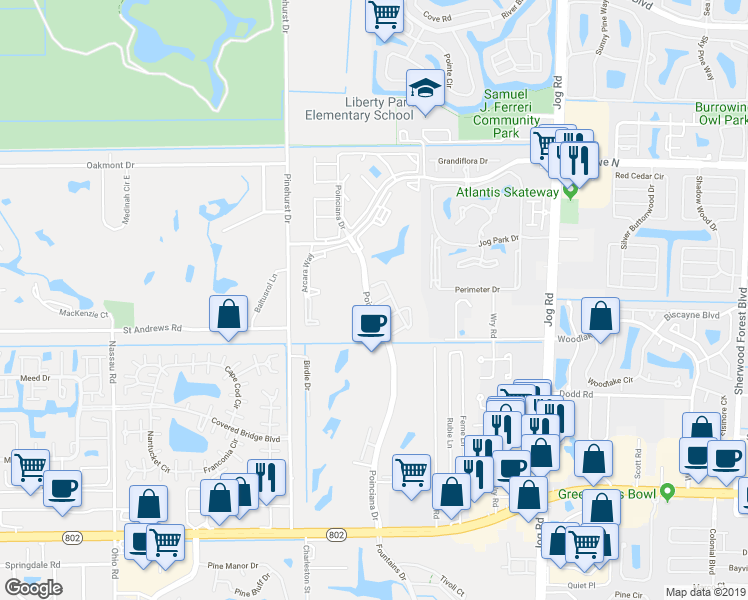 map of restaurants, bars, coffee shops, grocery stores, and more near 6793 Dupere Lane in Lake Worth