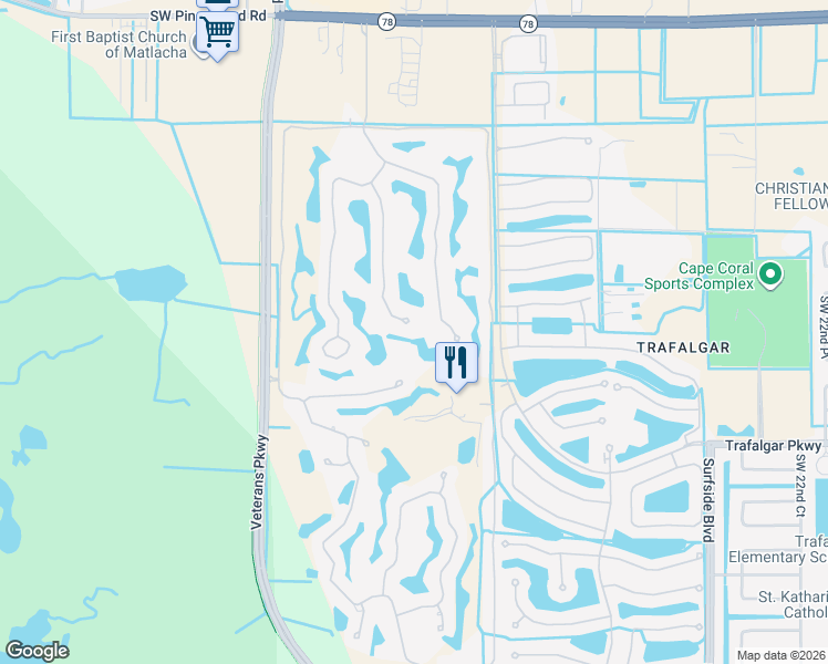 map of restaurants, bars, coffee shops, grocery stores, and more near 11895 Prince Charles Court in Cape Coral