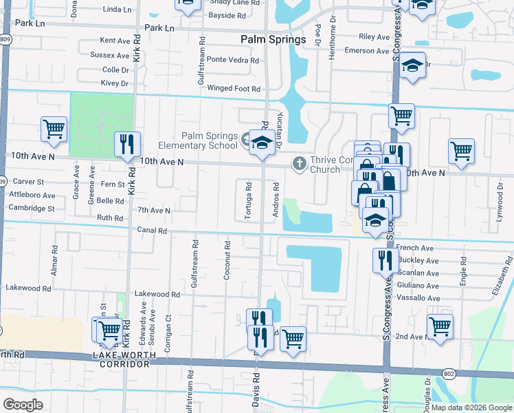 map of restaurants, bars, coffee shops, grocery stores, and more near 51 Davis Road in Palm Springs