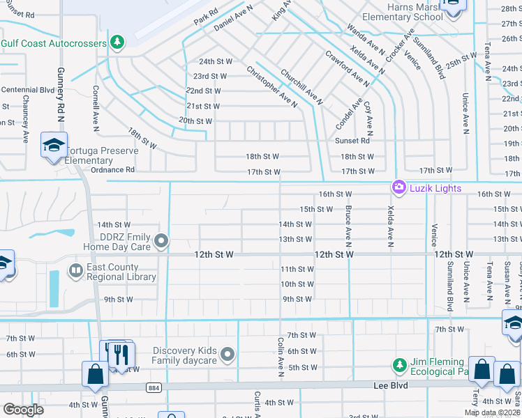 map of restaurants, bars, coffee shops, grocery stores, and more near 4009 15th Street West in Lehigh Acres