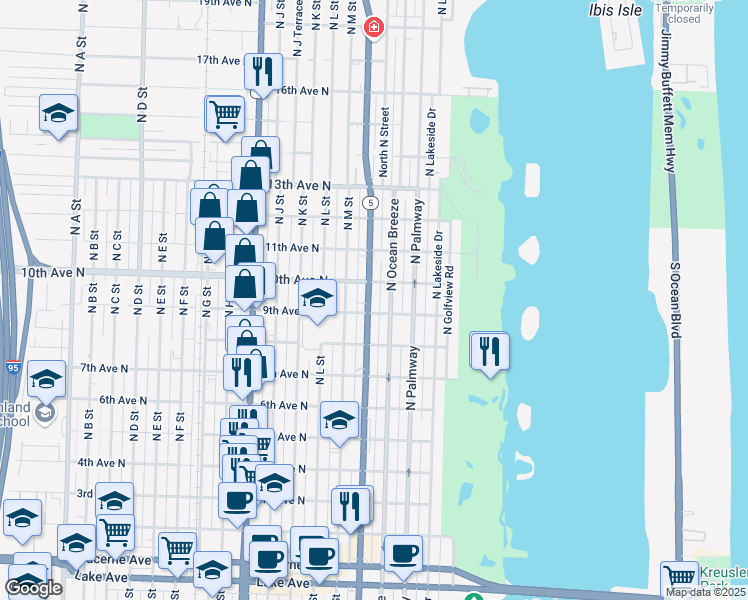 map of restaurants, bars, coffee shops, grocery stores, and more near 904 North Federal Highway in Lake Worth