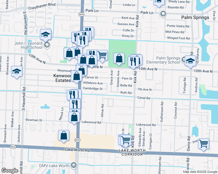 map of restaurants, bars, coffee shops, grocery stores, and more near 705 Grace Avenue in Lake Worth