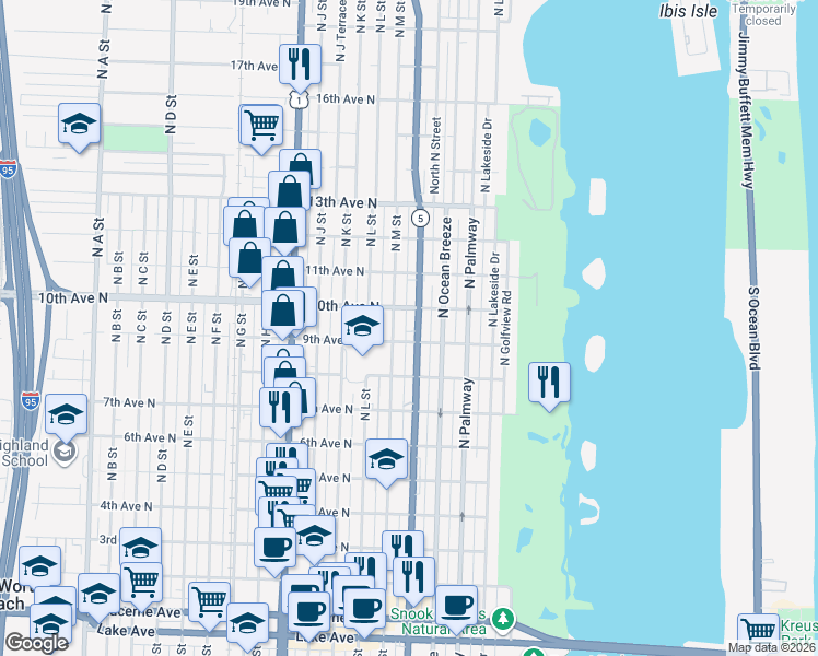 map of restaurants, bars, coffee shops, grocery stores, and more near 904 North Federal Highway in Lake Worth Beach