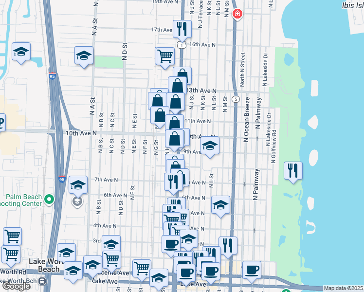map of restaurants, bars, coffee shops, grocery stores, and more near 902 North Dixie Highway in Lake Worth