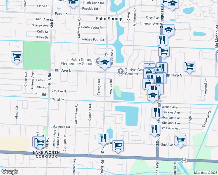 map of restaurants, bars, coffee shops, grocery stores, and more near 50 Andros Road in Palm Springs