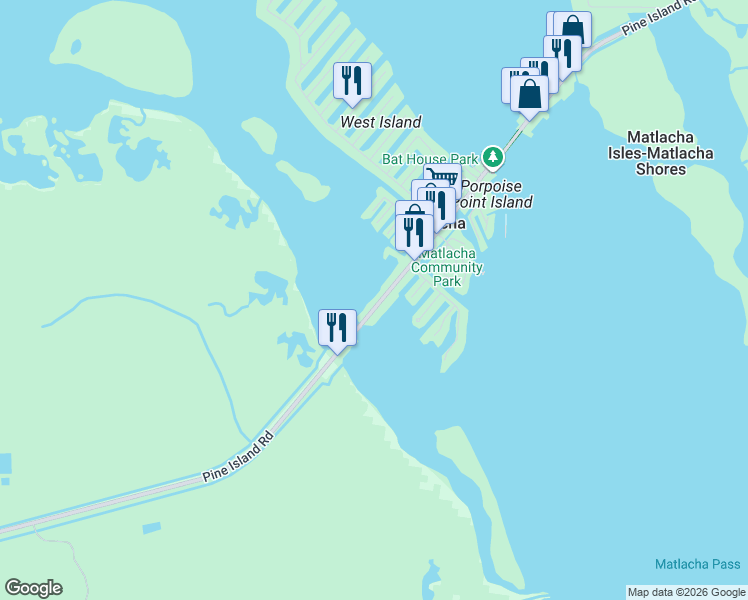 map of restaurants, bars, coffee shops, grocery stores, and more near 2766 Pine Street in Matlacha