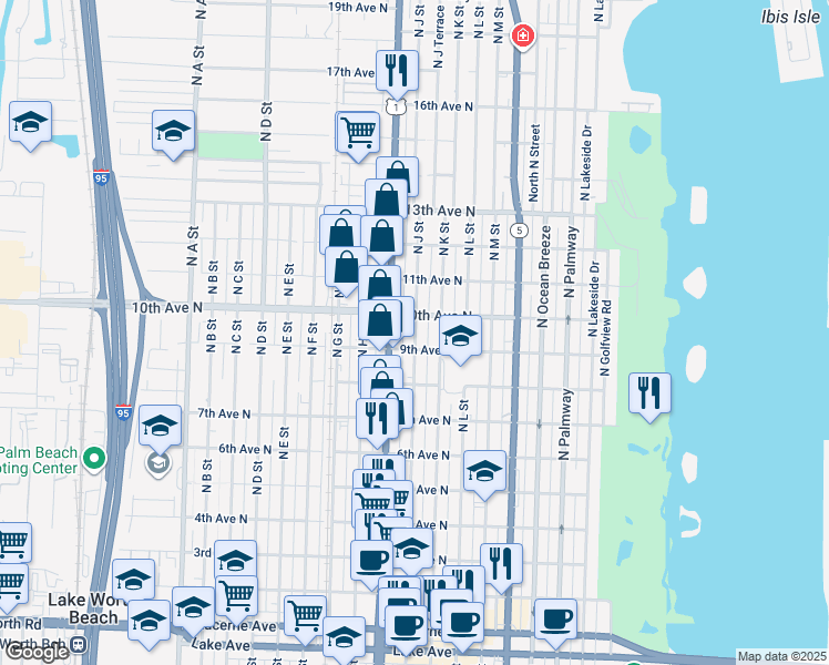 map of restaurants, bars, coffee shops, grocery stores, and more near 902 North Dixie Highway in Lake Worth