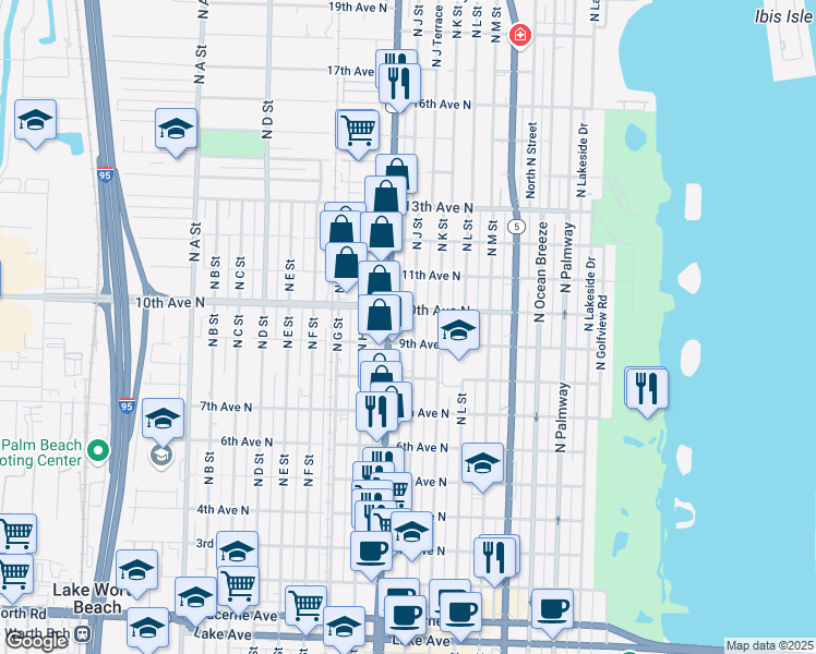 map of restaurants, bars, coffee shops, grocery stores, and more near 902 North Dixie Highway in Lake Worth