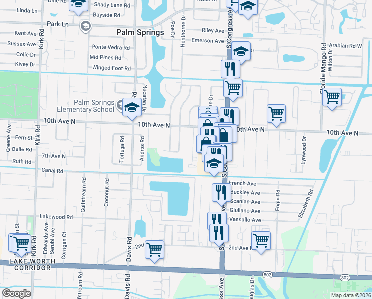 map of restaurants, bars, coffee shops, grocery stores, and more near 1010 Manor Drive in Palm Springs