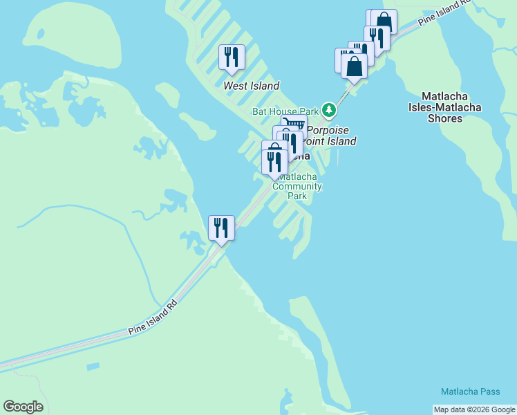 map of restaurants, bars, coffee shops, grocery stores, and more near 2707 Pine Street in Matlacha