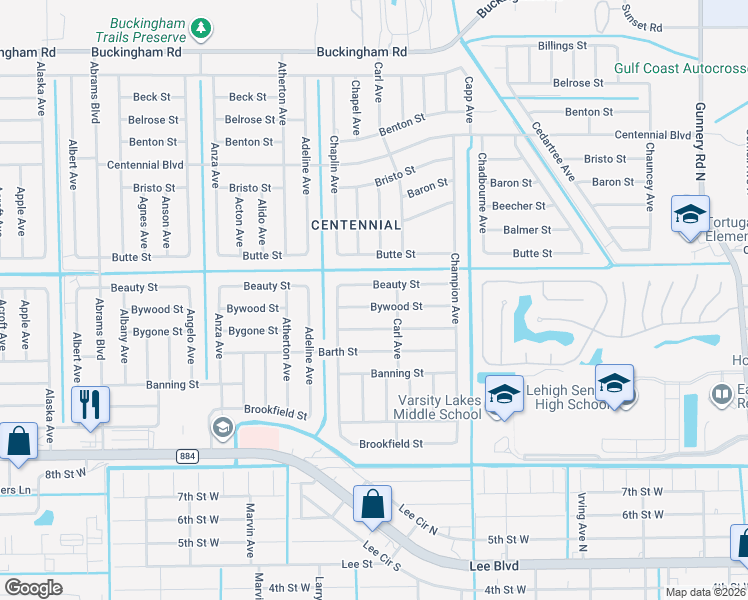 map of restaurants, bars, coffee shops, grocery stores, and more near 5011 Bywood Street in Lehigh Acres