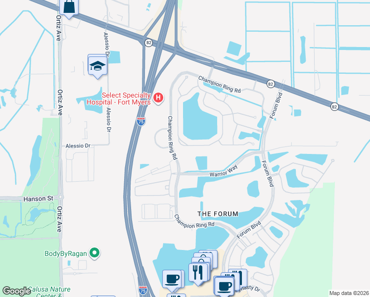 map of restaurants, bars, coffee shops, grocery stores, and more near 2794 Via Piazza Loop in Fort Myers