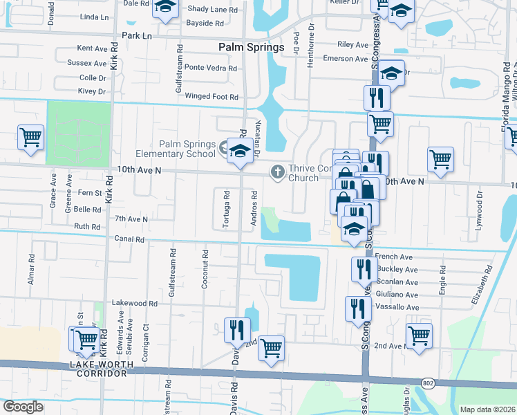 map of restaurants, bars, coffee shops, grocery stores, and more near 50 Andros Road in Palm Springs