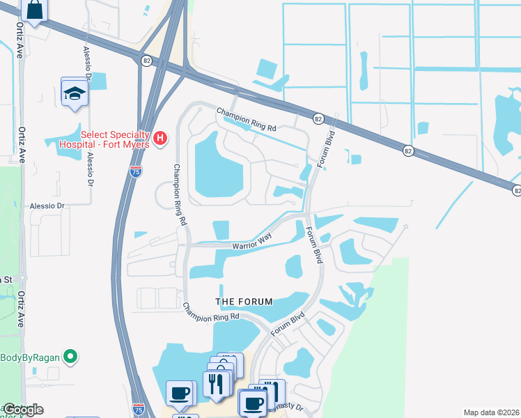 map of restaurants, bars, coffee shops, grocery stores, and more near 9354 Via Murano Court in Fort Myers