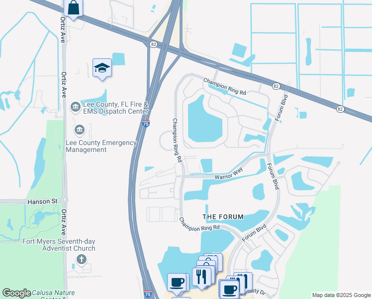 map of restaurants, bars, coffee shops, grocery stores, and more near 2794 Via Piazza Loop in Fort Myers