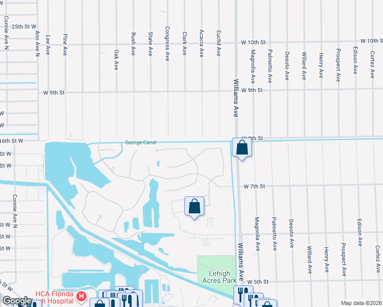 map of restaurants, bars, coffee shops, grocery stores, and more near 18371 Pine Nut Court in Lehigh Acres