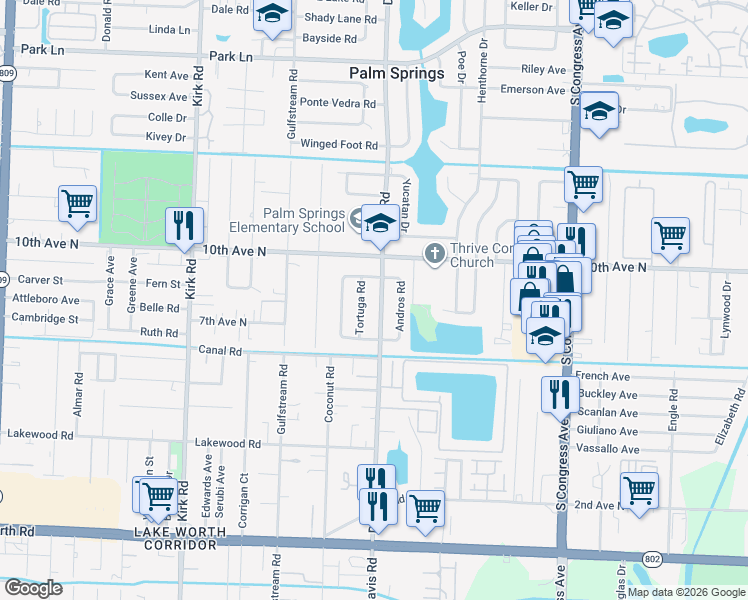map of restaurants, bars, coffee shops, grocery stores, and more near 67 Davis Road in Palm Springs