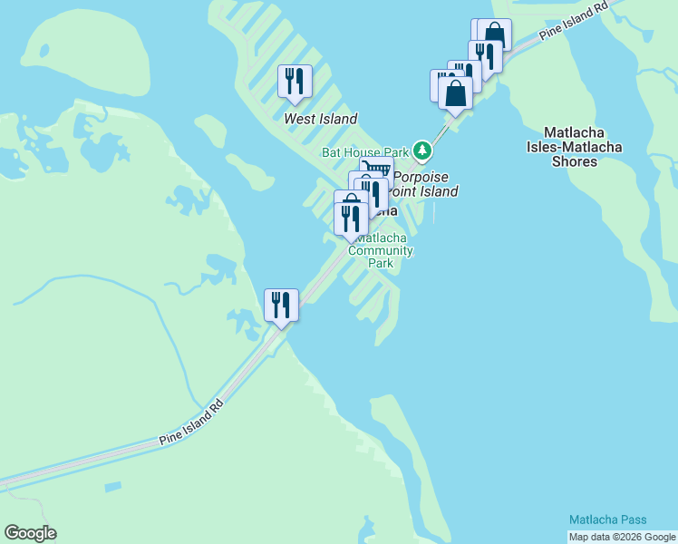 map of restaurants, bars, coffee shops, grocery stores, and more near 2707 Pine Street in Matlacha