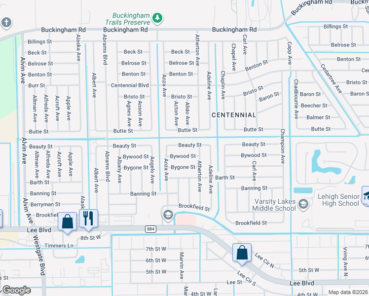 map of restaurants, bars, coffee shops, grocery stores, and more near 5209 Beauty Street in Lehigh Acres