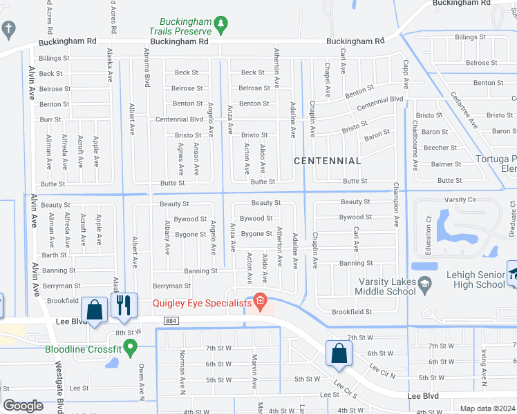 map of restaurants, bars, coffee shops, grocery stores, and more near 5209 Beauty Street in Lehigh Acres