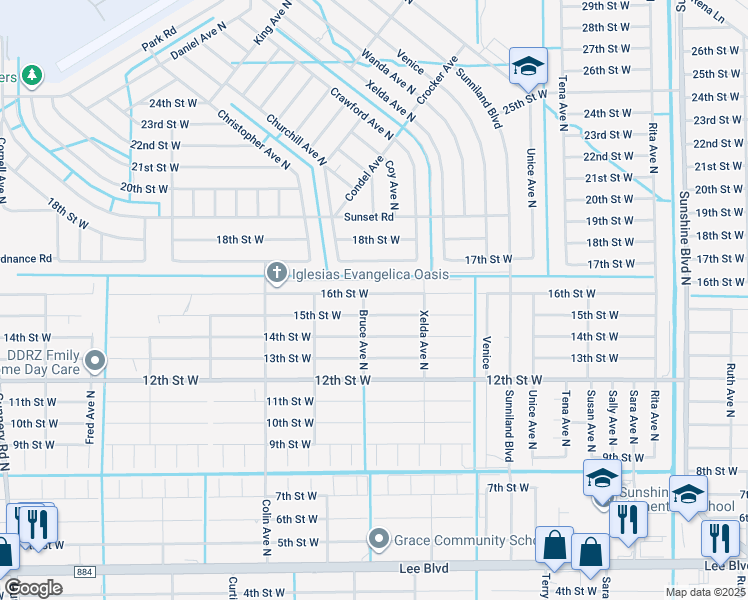 map of restaurants, bars, coffee shops, grocery stores, and more near 3732 16th Street West in Lehigh Acres