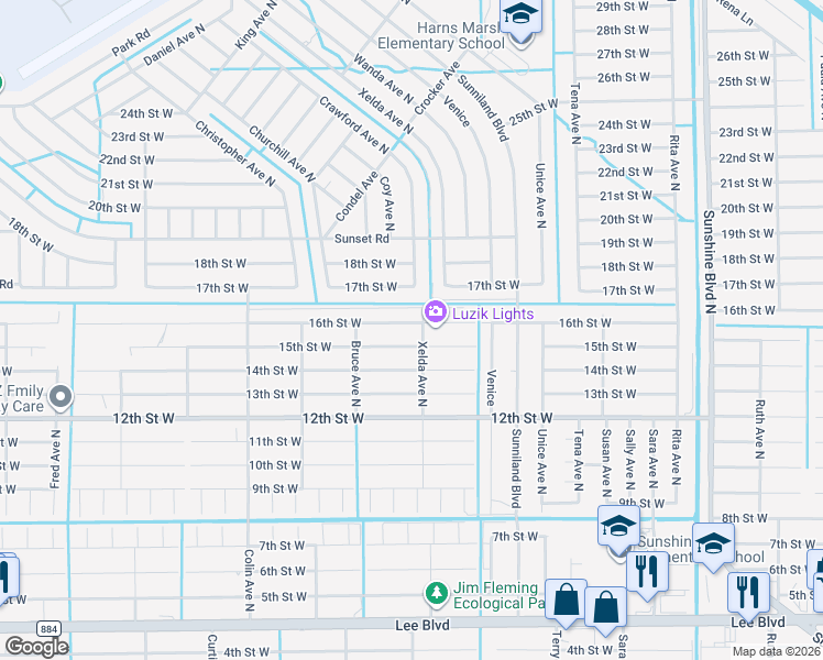 map of restaurants, bars, coffee shops, grocery stores, and more near 3720 16th Street West in Lehigh Acres