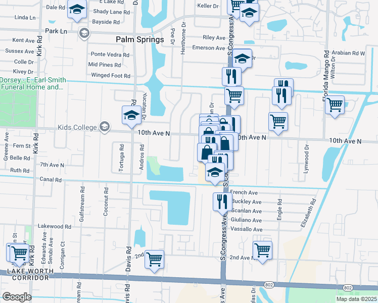 map of restaurants, bars, coffee shops, grocery stores, and more near 90 Abaco Drive in Palm Springs