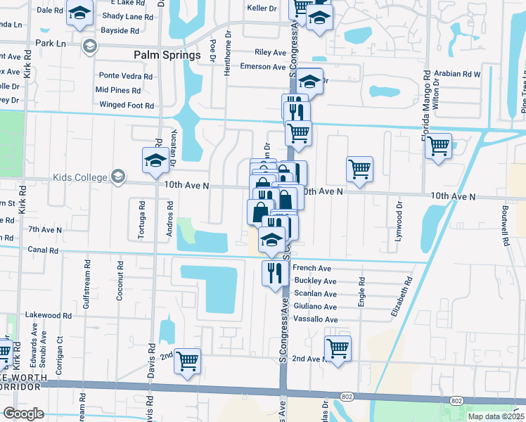 map of restaurants, bars, coffee shops, grocery stores, and more near 1104 Manor Drive in Palm Springs