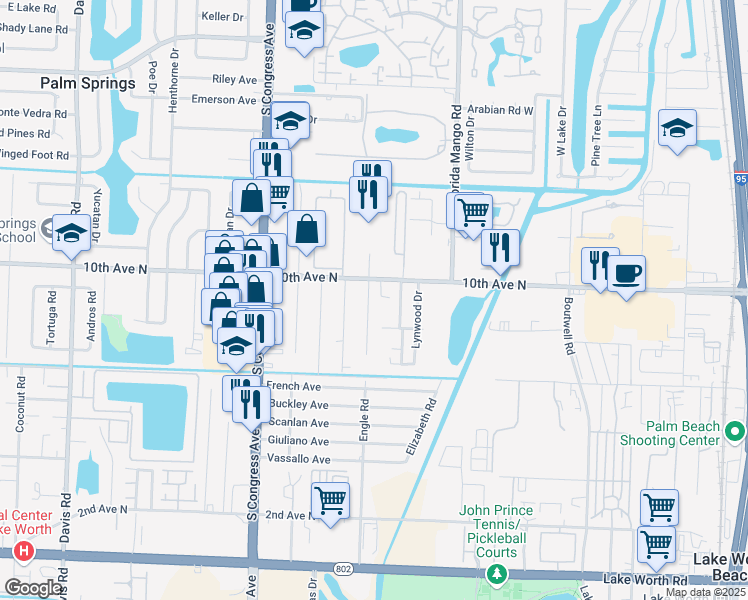 map of restaurants, bars, coffee shops, grocery stores, and more near 2719 10th Avenue North in Lake Worth