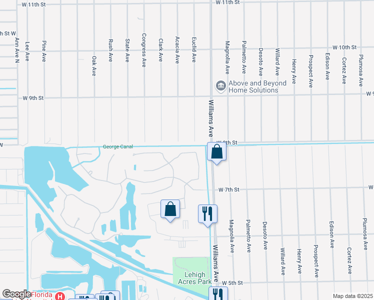 map of restaurants, bars, coffee shops, grocery stores, and more near 8051 Liriope Loop in Lehigh Acres