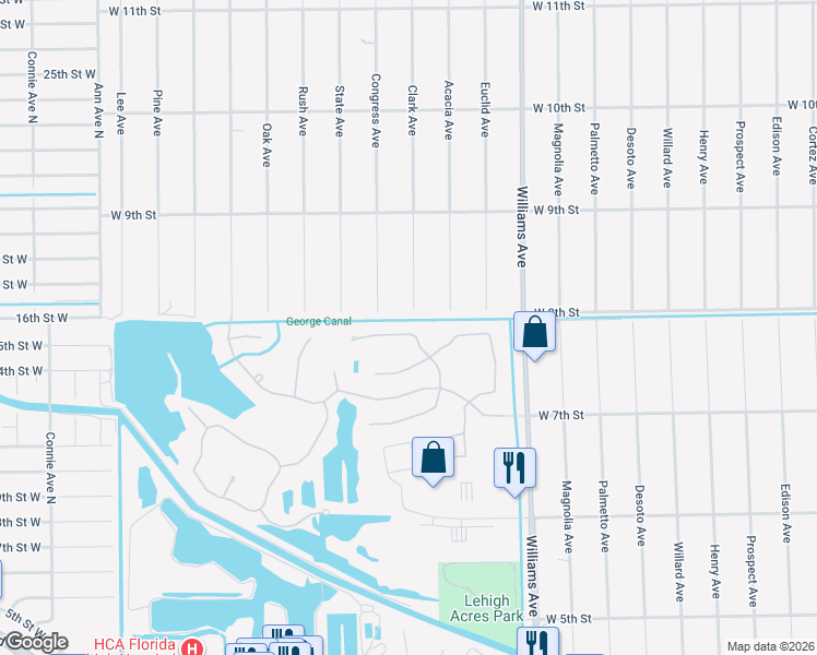 map of restaurants, bars, coffee shops, grocery stores, and more near 18301 Pine Nut Court in Lehigh Acres