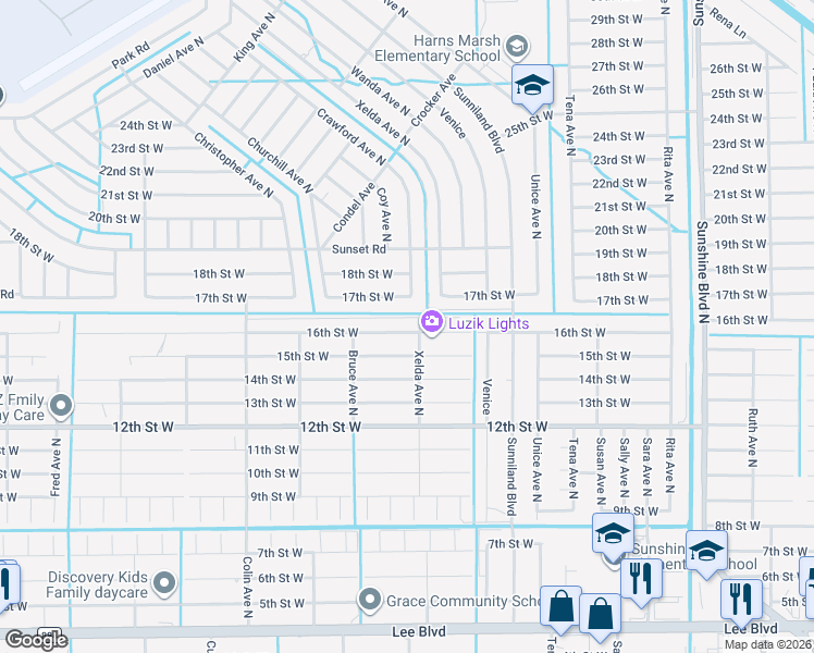 map of restaurants, bars, coffee shops, grocery stores, and more near 3720 16th Street West in Lehigh Acres