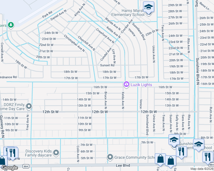 map of restaurants, bars, coffee shops, grocery stores, and more near 3736 16th Street West in Lehigh Acres