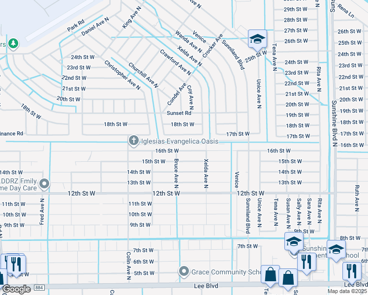 map of restaurants, bars, coffee shops, grocery stores, and more near 3732 16th Street West in Lehigh Acres