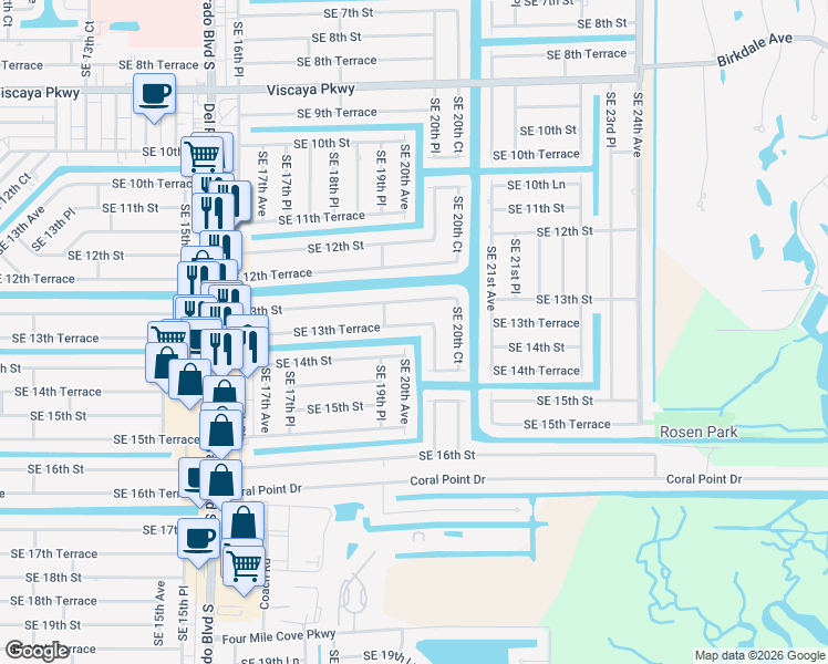 map of restaurants, bars, coffee shops, grocery stores, and more near 2006 Southeast 13th Terrace in Cape Coral