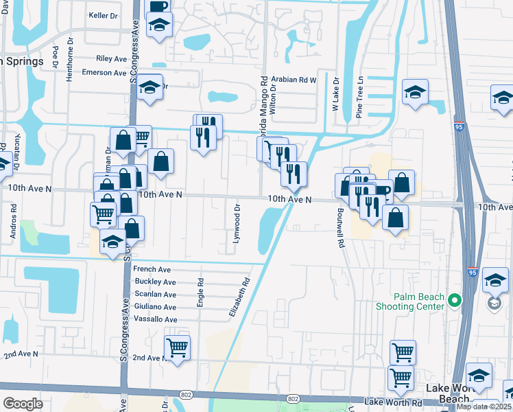 map of restaurants, bars, coffee shops, grocery stores, and more near 2508 10th Avenue North in Lake Worth